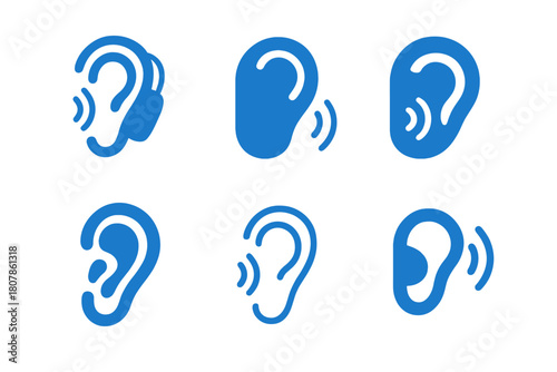 Inclusive Logo Designs. Inclusive and accessible design. Icon set. Set Logo of inclusive and accessible design: hearing aid symbol. harmonious logo variations