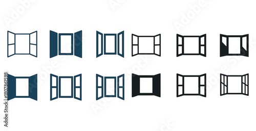 Set of twelve window icons in various styles and designs