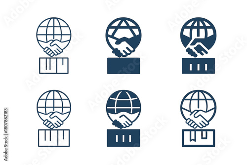 Customs Broker Logos. customs brokers. Icon set. Set Logo of customs brokers: document with cargo container. harmonious logo variations of the same emblematic