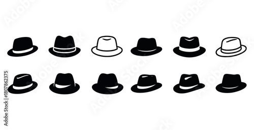 Varied black and white fedora hat silhouettes collection