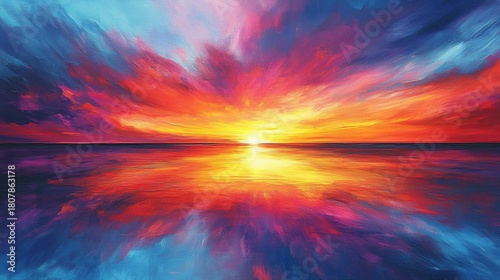 A Vibrant and Fiery Sunset Reflects a Kaleidoscope of Colors on a Calm Sea Surface