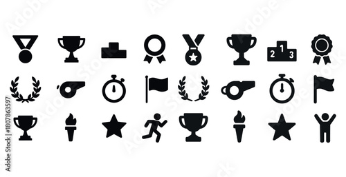 Collection of sports and award icons featuring trophies, medals, and symbols