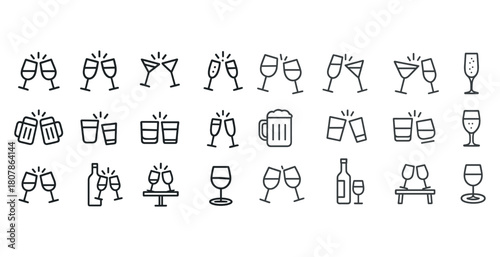 Minimalist drink icons: wine, beer, and cocktails collection