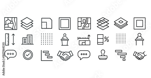 Minimalistic business and communication icons set