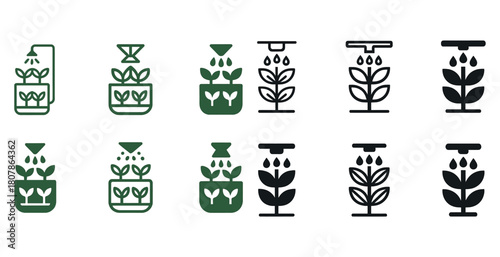 Collection of plant watering icons with different styles and designs