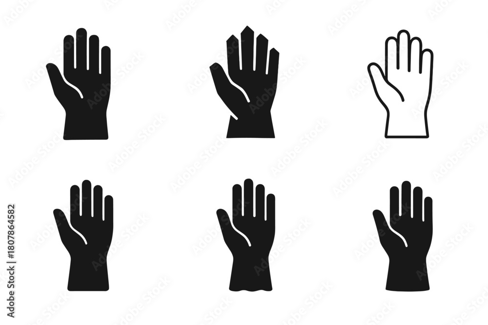 Fototapeta premium Rubber Gloves Icons. Rubber Gloves. Icon set. Set Logo of Rubber Gloves: Glove on hand. harmonious logo variations of the same emblematic concept (Flat solid,