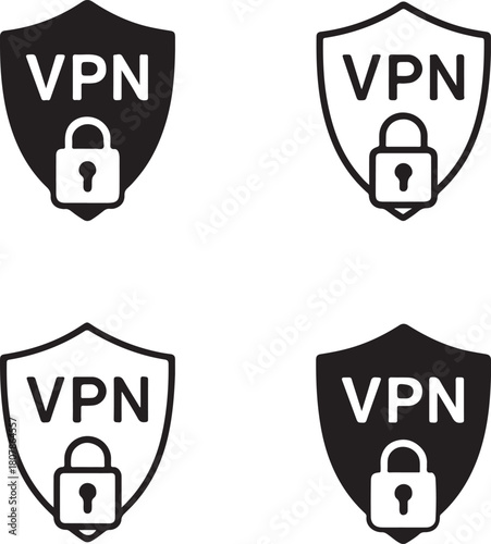 Isolated VPN Security black vector icon, vpn security icon, encrypted connection icon, black vpn protection graphic for privacy users, buyer focused secure connection design