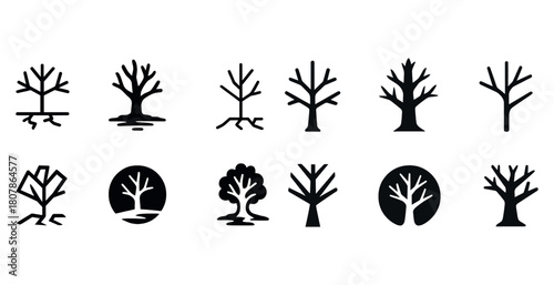 Collection of 10 minimalist tree silhouettes with diverse designs