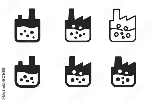 Industrial Pollution Icon Set. Reducing industrial pollution through waste management. Icon set. Set Logo of reducing industrial pollution through waste