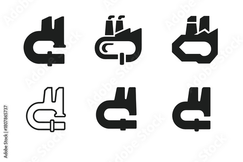 Pipeline Logo Variations. pipeline. Icon set. Set Logo of pipeline: factory pipeline system. harmonious logo variations of the same emblematic concept, each