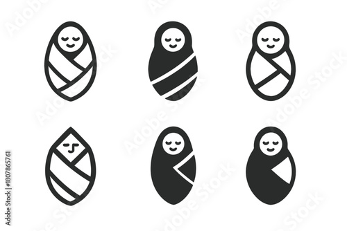 Baby Blanket Logos. Baby blanket. Icon set. Set Logo of baby blanket: folded soft blanket. harmonious logo variations of the same emblematic concept, each with