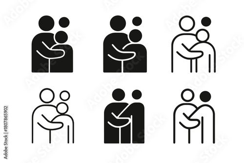 Supportive Embrace Icons. Helping someone prepare for a big event or transition. Icon set. Set Logo of helping someone prepare for a big event or transition: