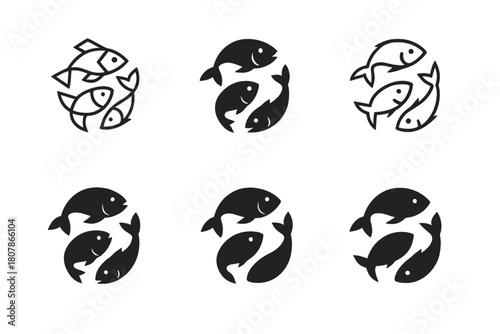 Sustainable Fishing Icons. Sustainable fishing. Icon set. Set Logo of sustainable fishing: reef protection icon. harmonious logo variations of the same