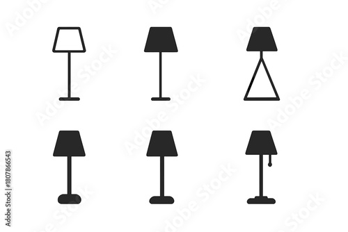 Floor Lamp Logo Variations. Floor lamp. Icon set. Set Logo of Floor lamp: Standing lamp. harmonious logo variations of the same emblematic concept (Minimal