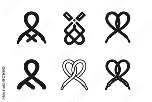 Shoe Lace Logo Variations. shoe lace. Icon set. Set Logo of shoe lace: intertwined laces forming a loop. harmonious logo variations of the same emblematic