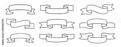 banner scribble vintage scroll icon doodle hand drawn. Middle Ages header ribbons