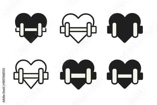 Exercise Icons Collection. The benefits of physical exercise. Icon set. Set Logo of The benefits of physical exercise: Heart health. harmonious logo variations