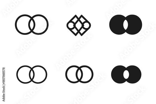 Deep Connection Icons. Deep connection. Icon set. Set Logo of deep connection: linked circles. harmonious logo variations of the same emblematic concept, each