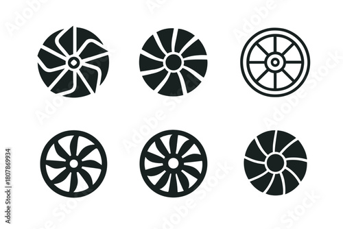 Private Aviation Logos. Private aviation lifestyle. Icon set. Set Logo of private aviation lifestyle: jet engine turbine. harmonious logo variations of the