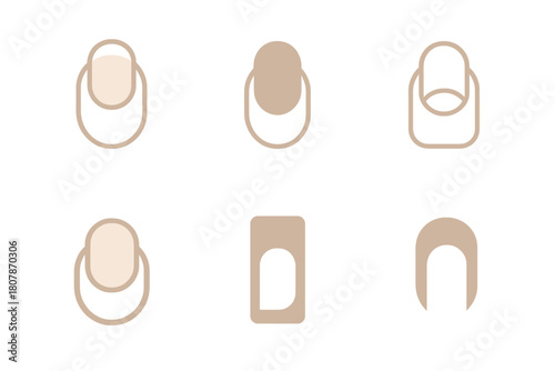 Natural Nail Icons. Natural nails. Icon set. Set Logo of natural nails: nude nail color swatch palette. harmonious logo variations of the same emblematic