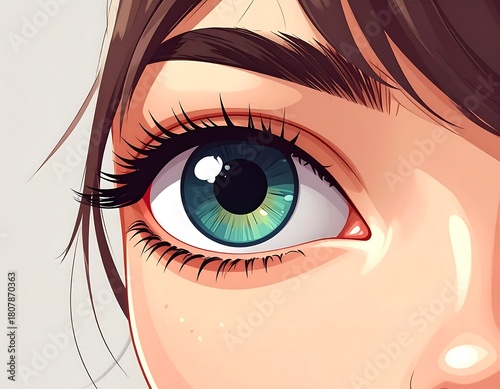 Detailed close-up of a beautiful anime style eye with vibrant colors