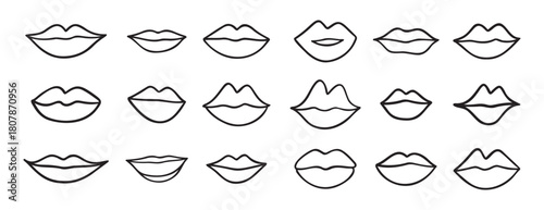 different lips doodle hand drawn icon set. Outline drawing lips line clipart symbol collection