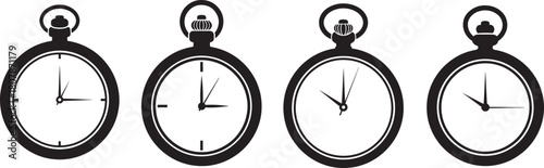 Vintage Pocket Watch Collection Black and White Vector Illustration Set
