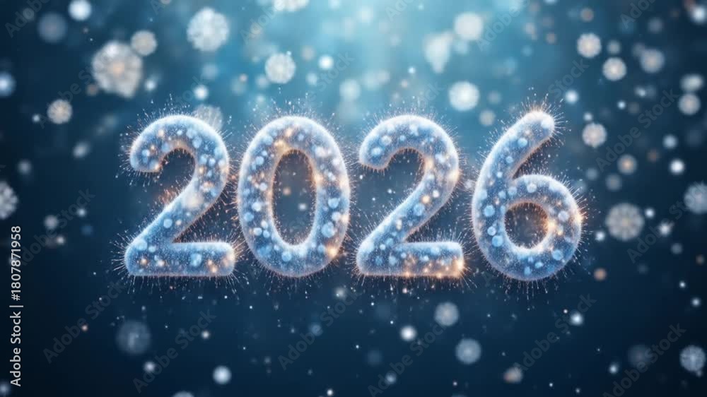 Visual Countdown to 2026 with Snowflakes and Sparkling Effects. 4k ...