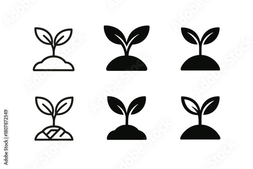Organic Growth Logos. Family farm life and traditional agricultural practices. Icon set. Set Logo of organic growth: sprouting seed in soil. harmonious logo