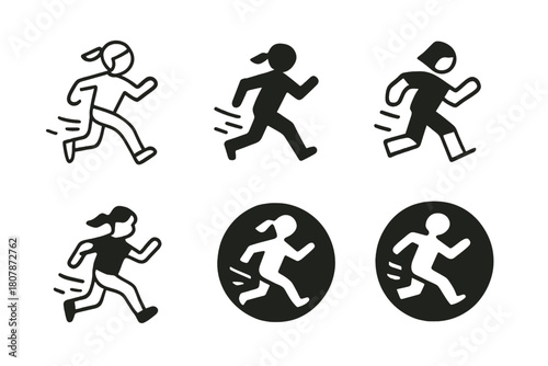 Playful Kids Icons. Chasing kids in the yard. Icon set. Set Logo of Chasing kids in the yard: garden with toys scattered. harmonious logo variations of the