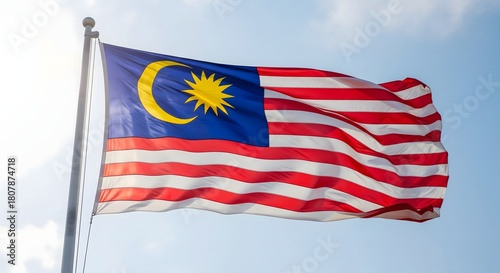 Malaysia flag blowing in the wind on a flagpole