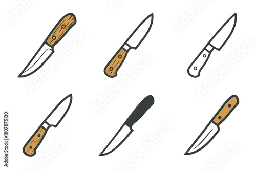 Carving Knife Logos. Carving knife. Icon set. Set Logo of Carving knife: Chef?s carving knife. harmonious logo variations of the same emblematic concept, each