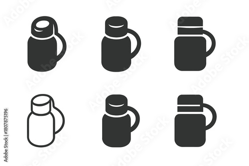 Shampoo Cap Logos. Shampoo bottle cap. Icon set. Set Logo of shampoo bottle cap: hinged lid with sealing ring. harmonious logo variations of the same