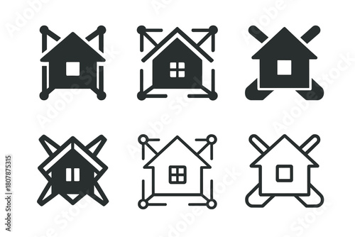 Disaster Preparedness Logos. Architecture for disaster preparedness and recovery. Icon set. Set Logo of architecture for disaster preparedness and recovery: