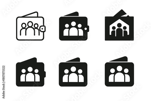 Family Budget Logos. Family budgeting. Icon set. Set Logo of family budgeting: piggy bank symbol with family figures. harmonious logo variations of the same