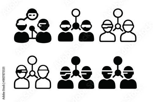 Virtual Reality Icons. Virtual reality meetings. Icon set. Set Logo of Virtual reality meetings: Network nodes. harmonious logo variations of the