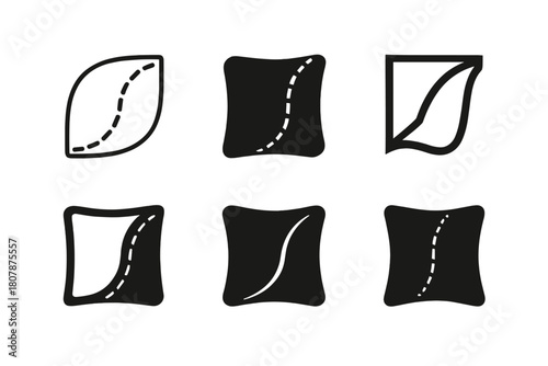 Pillowcase Seam Logos. Pillowcase seam. Set Logo of Pillowcase seam: stitched fabric edge detail. harmonious logo variations of the same emblematic concept,