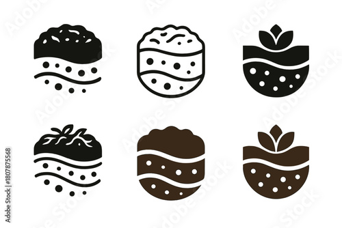 Humus Logo Variations. Humus. Icon set. Set Logo of humus: layered soil profile showing rich organic top layer. harmonious logo variations of the
