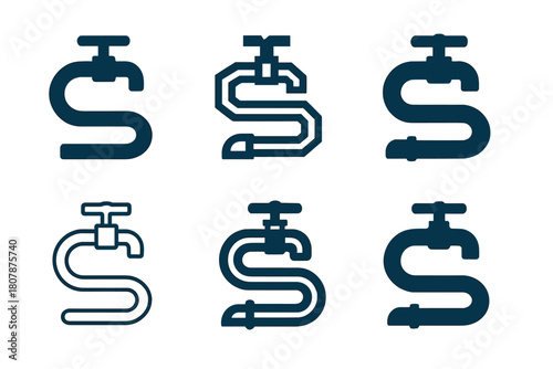 Hose Logo Variations. Hose. Icon set. Set Logo of hose: sprinkler head. harmonious logo variations of the same emblematic concept, each with different artistic