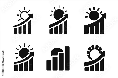 Economic Recovery Icons. economic recovery after crises. Icon set. Set Logo of economic recovery after crises: phoenix rising from coins. harmonious logo