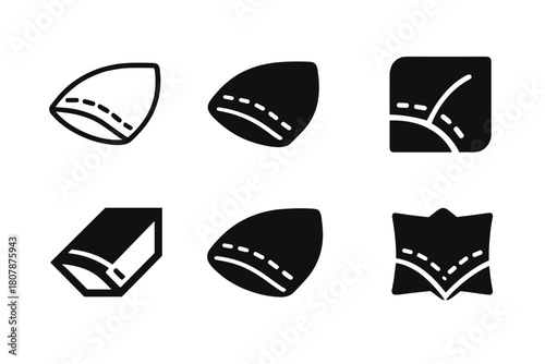 Pillowcase Seam Logos. Pillowcase seam. Set Logo of Pillowcase seam: stitched fabric edge detail. harmonious logo variations of the same emblematic concept,