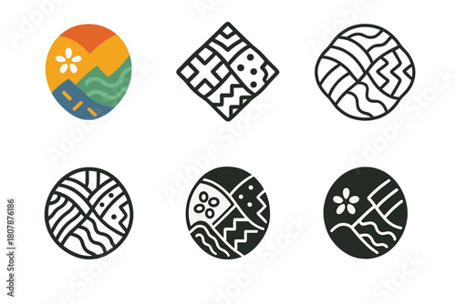 Cultural Fashion Icons. Diversity in fashion. Icon set. Set Logo of diversity in fashion: fabric patterns from multiple cultures intertwined. harmonious logo