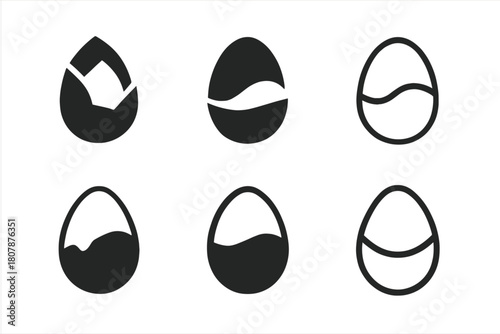 Boiled Egg Artistry. Boiled eggs. Icon set. Set Logo of Boiled eggs: Egg with shell partially peeled. harmonious logo variations of the same emblematic