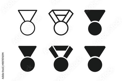 Motivational Medal Icons. Self-motivation. Icon set. Set Logo of Medal: Reward for effort. Stylized detail, Abstract geometric, Minimal outline, Filled
