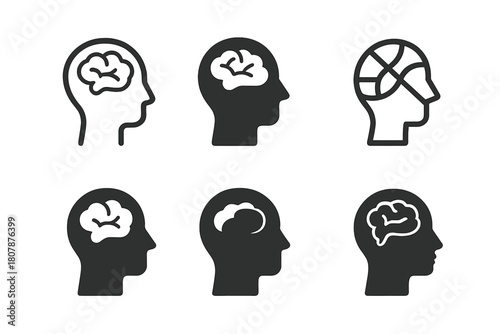 Mental Wellness Icons. Mental wellness. Icon set. Set Logo of Mental wellness: Relaxing cup of tea. harmonious logo variations of the same emblematic concept