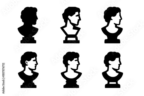 Sculpture Icon Variations. Stone carvings. Icon set. Set Logo of Stone carvings: Sculpture bust. harmonious logo variations of the same emblematic concept,