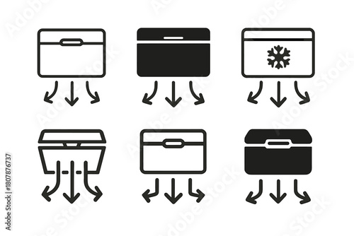 Freezing Process Icons. The process of freezing. Icon set. Set Logo of The process of freezing: phase change diagram from liquid to solid. harmonious logo