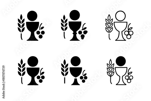 Holy Communion Icons. Holy communion. Icon set. Set Logo of holy communion: wheat and grape symbol. harmonious logo variations of the same emblematic concept,