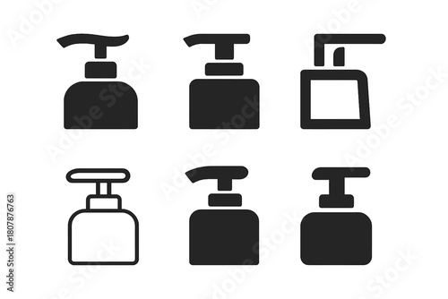 Shampoo Cap Icon Set. Shampoo bottle cap. Icon set. Set Logo of shampoo bottle cap: child-resistant push-down-and-turn cap. harmonious logo variations of the