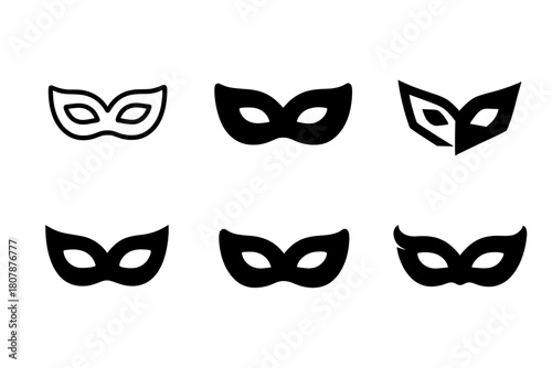 Masquerade Mask Logos. Masquerade mask. Icon set. Set Logo of Masquerade mask: Venetian mask. harmonious logo variations of the same emblematic concept, each